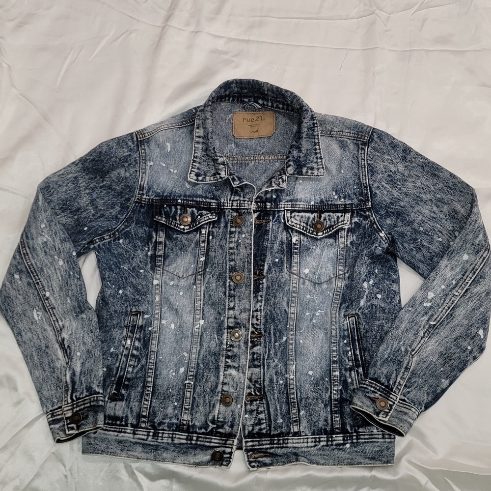 Mens Rue 21 Paint Splatter Denim Jacket Size Small